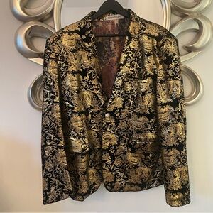 Cloudstyle Men’s Black & Gold Baroque Paisley Velvet Blazer | Large